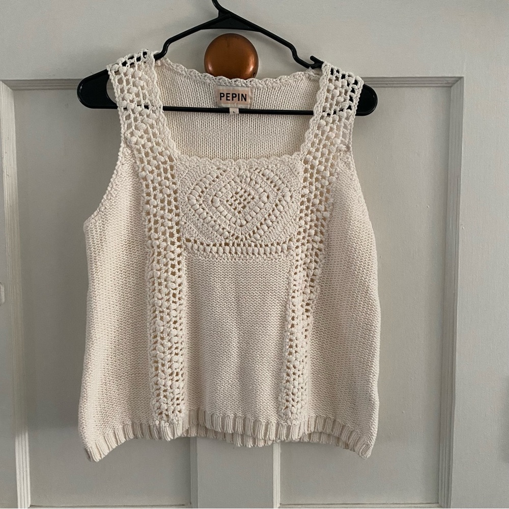 NWOT Pepin Cream Crochet Knit Top in Women’s Large